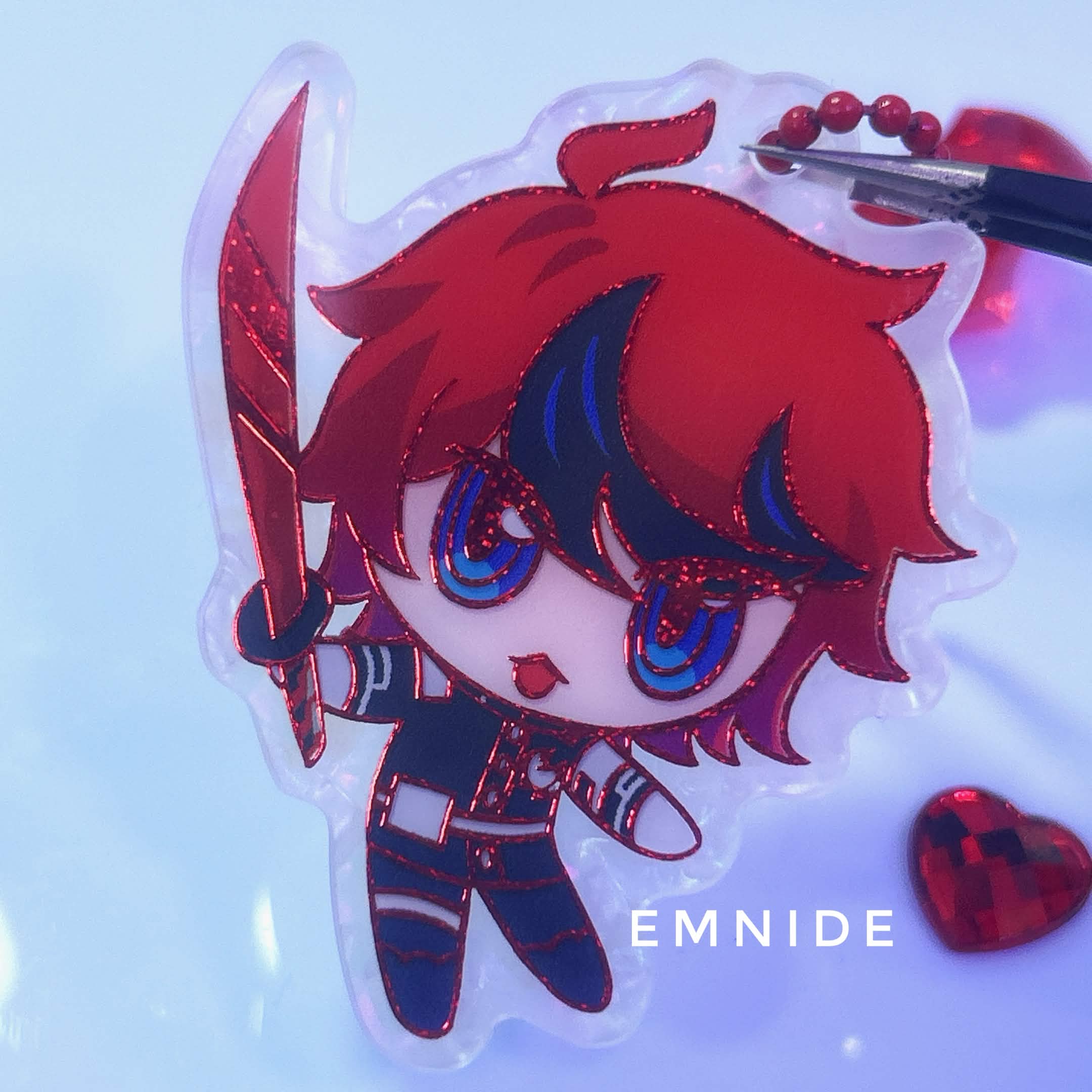 Takumi Red Glitter Foil Rainbow Film Keychain ✧ The Hundred Line
