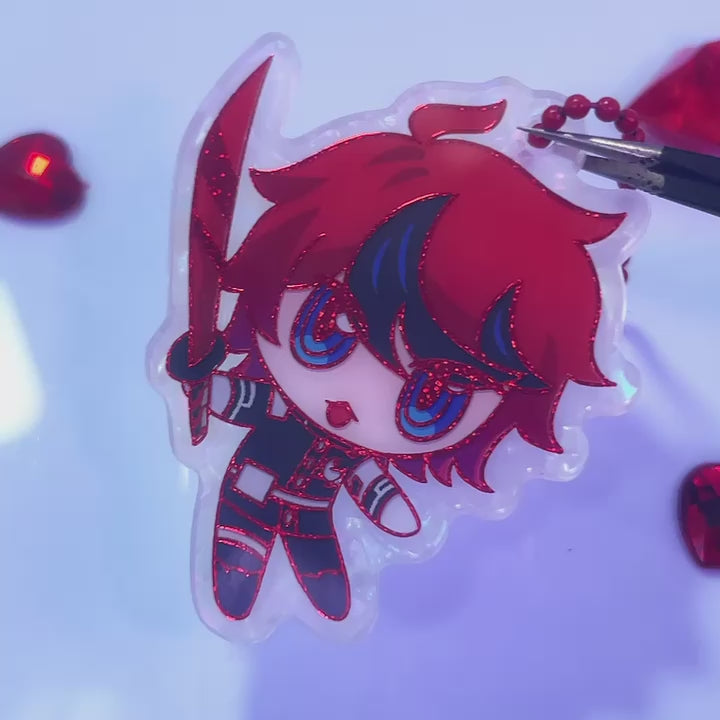 Takumi Red Glitter Foil Rainbow Film Keychain ✧ The Hundred Line